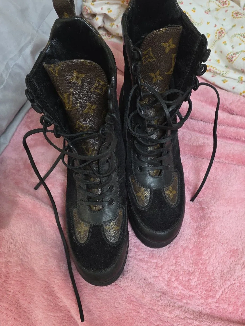 Black Suede Lace-Up Platform Ankle Boots